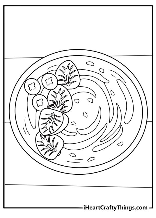 Fruit coloring page showing smoothie bowl topped with berries