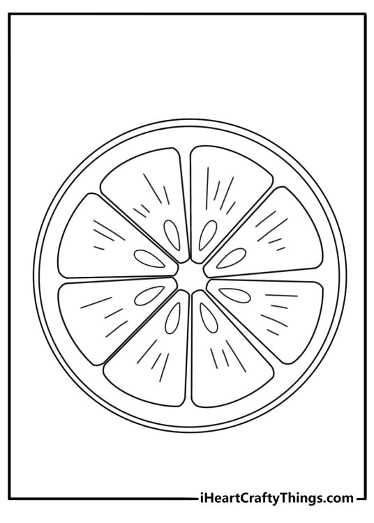 Fruit coloring sheet with sliced citrus wheel pattern