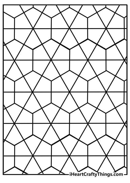 Geometric coloring page printable tessellation honeycomb pattern with connecting triangles
