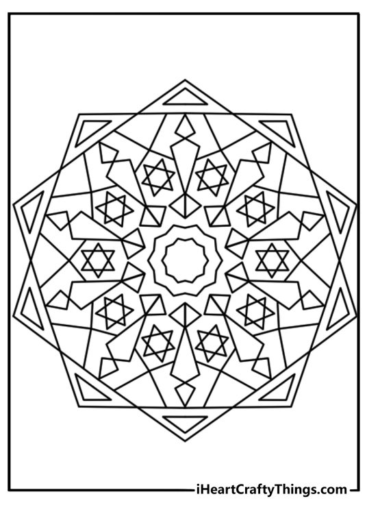 Geometric printable radial kaleidoscope made of triangles rhombi and rays