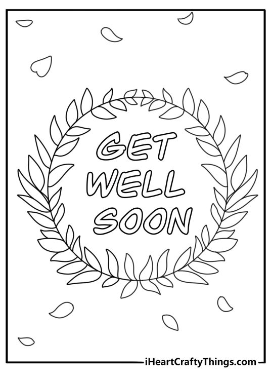 Get Well Soon wreath of leaves simple coloring page PDF download