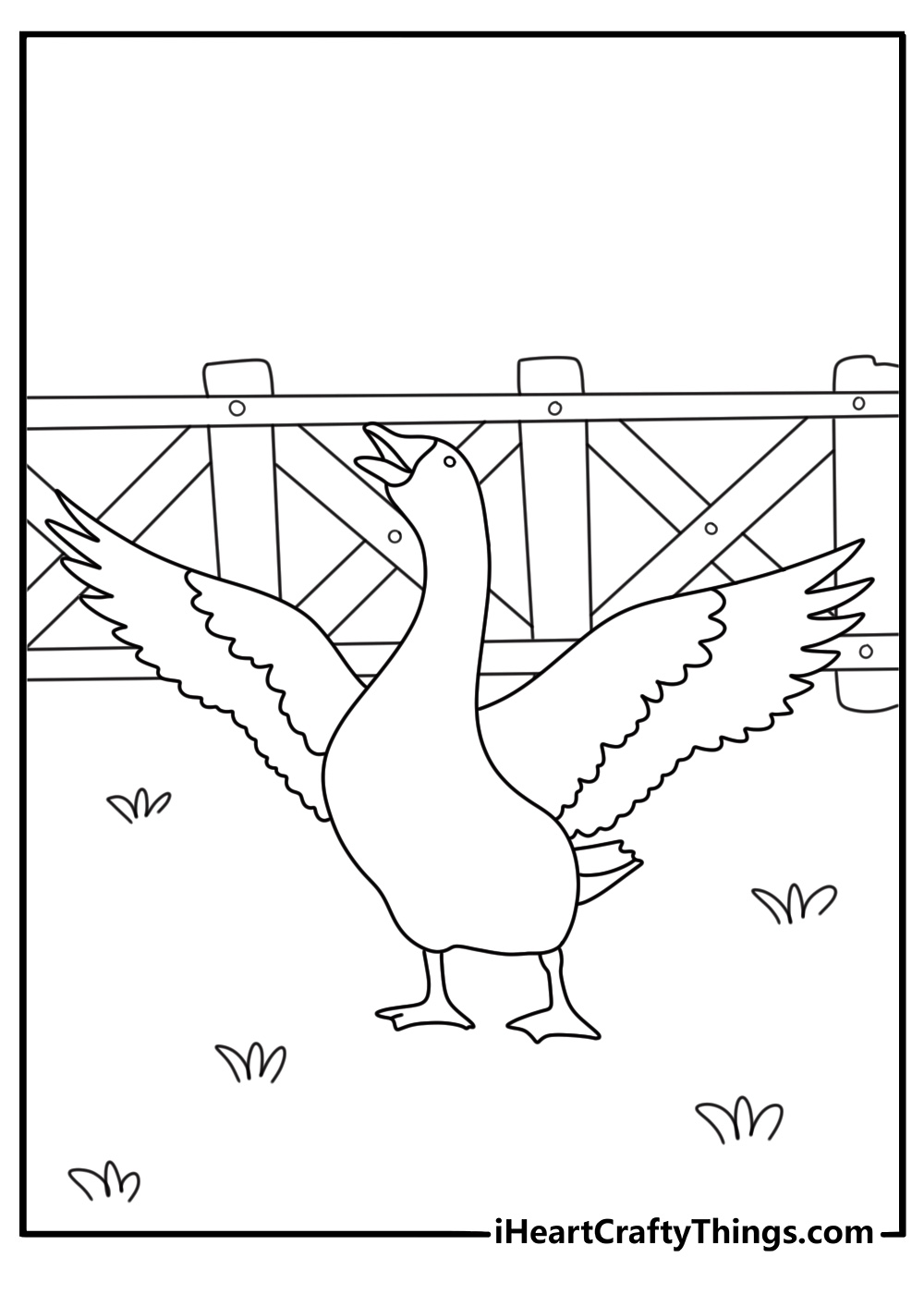 Goose guarding the yard with open wings detailed coloring page