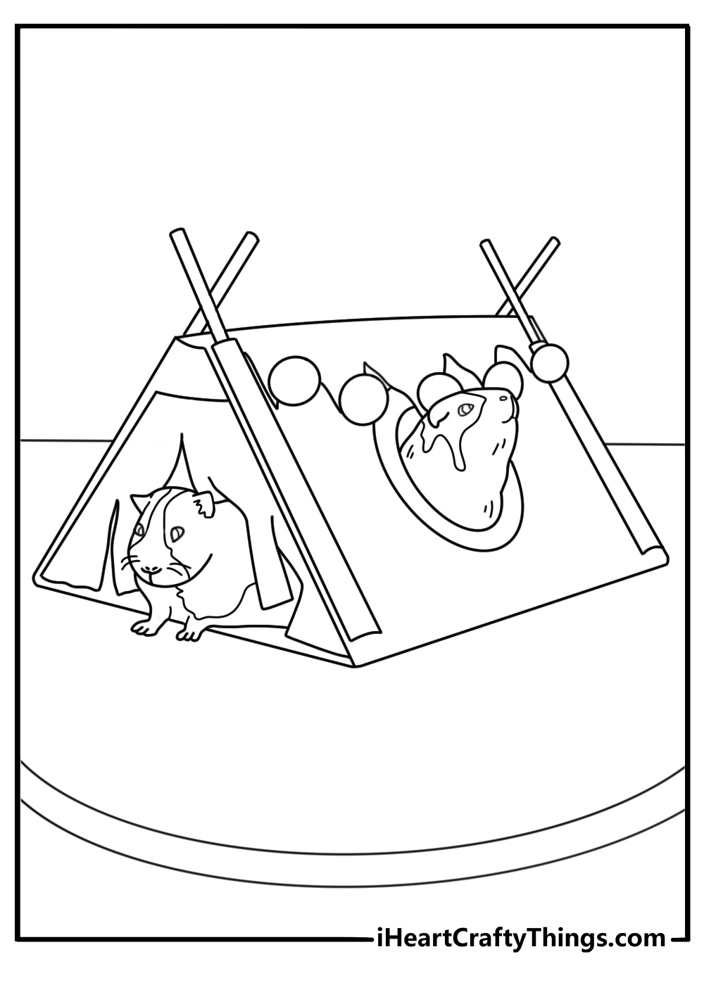 Guinea Pig coloring pages printable with a guinea pig beside a tiny tent