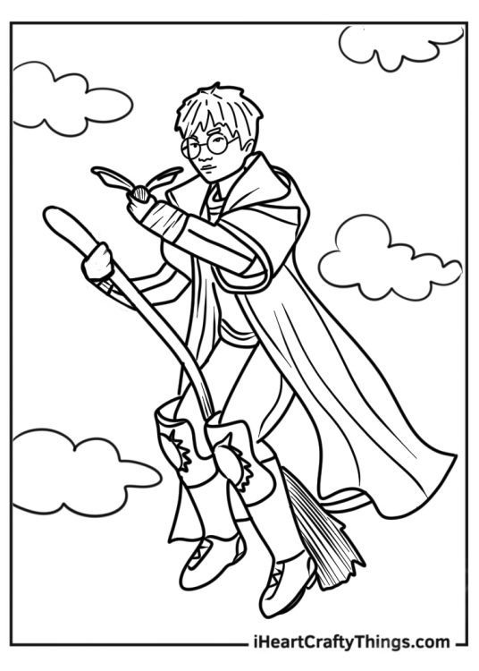 Harry Potter Holding Golden Snitch Coloring Page For Kids