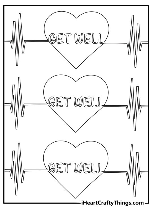 Heartbeat line turning into get well text modern coloring page for adults