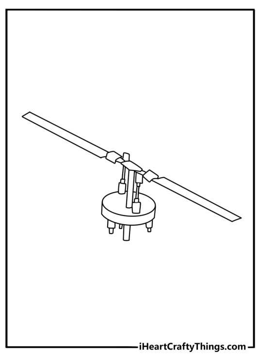 Helicopter coloring page for adults with a detailed rotor hub and blades