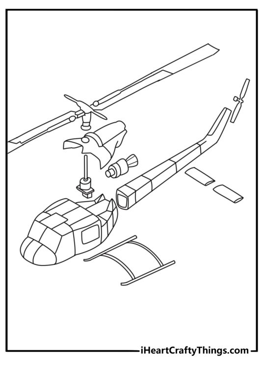 Helicopter coloring pages for adults with mechanical parts inside a cutaway body