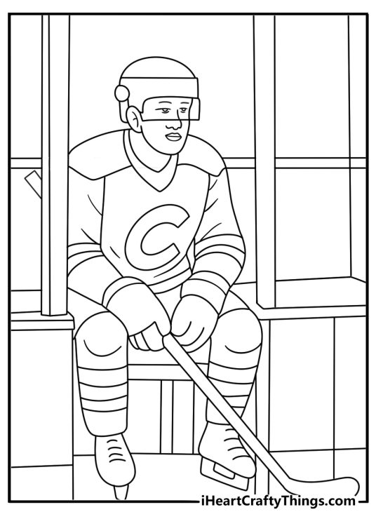 Hockey coloring pages printable featuring a player serving time in the penalty box