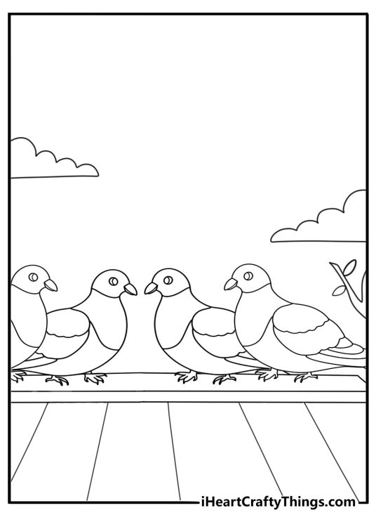 Homing pigeons on loft roof easy coloring page