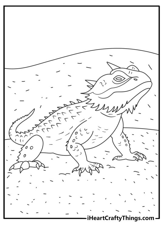 Horned lizard on sandy dune simple printable coloring sheet