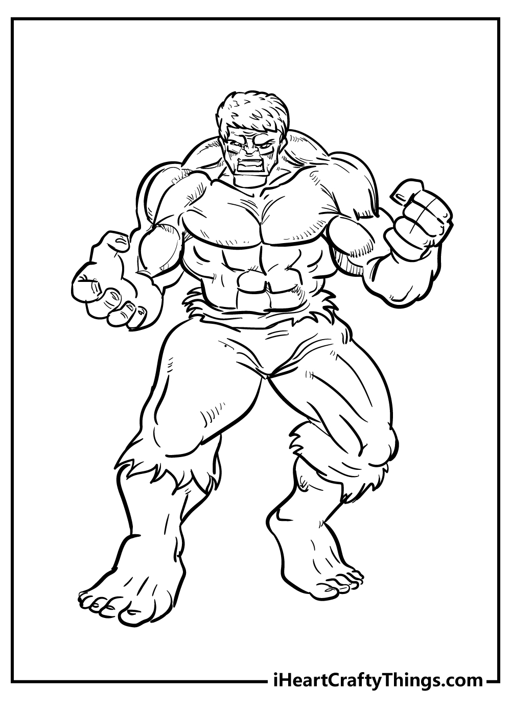 Detailed coloring sheet for adults featuring Hulk looking pretty fierce ready to fight