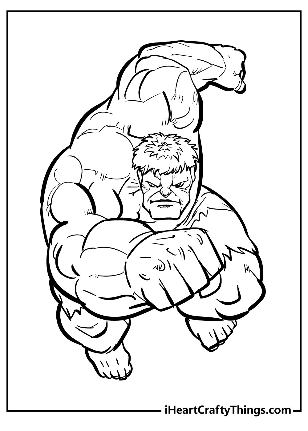 Very realistic coloring sheet for adults of a Hulk ready to smash through a wall or a building