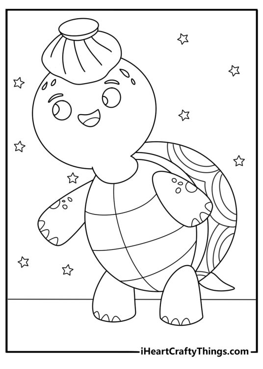 Ice pack on head cartoon turtle kawaii coloring page