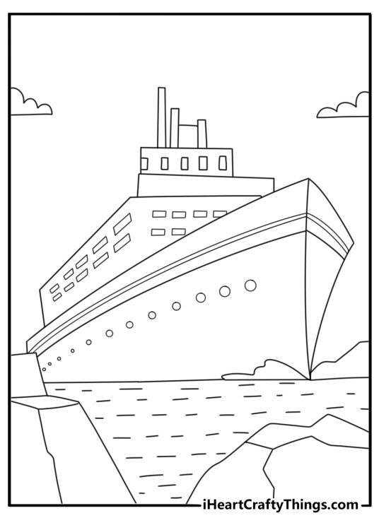 Icebreaker ship pushing through thick ice blocks detailed coloring sheet