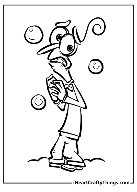 Coloring picture for kids featuring Inside Out character Fear surrounded by some circles