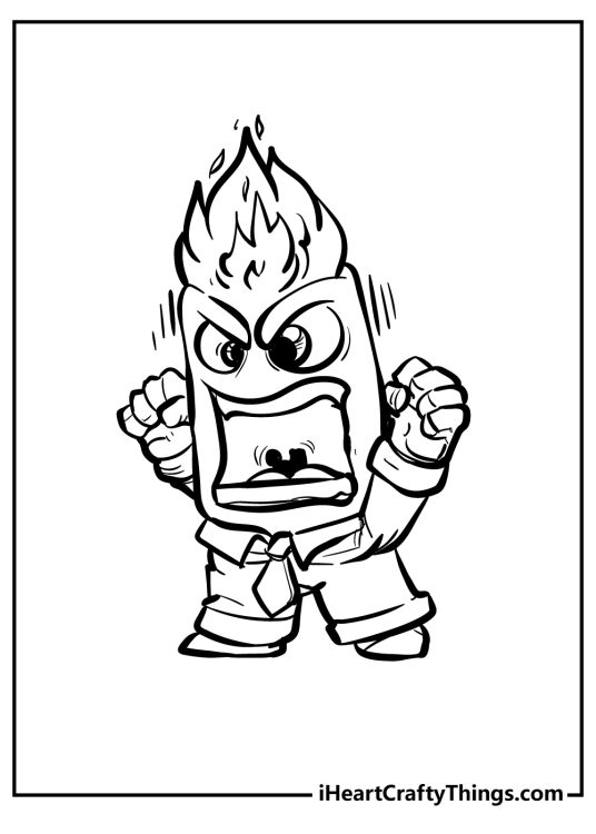 Inside Out-themed printable drawing of a fiery character Anger who seems to be blowing his top