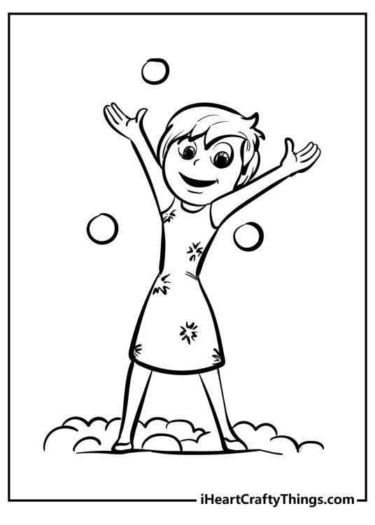 Free coloring page depicting Inside Out character Joy looking very happy and joyful
