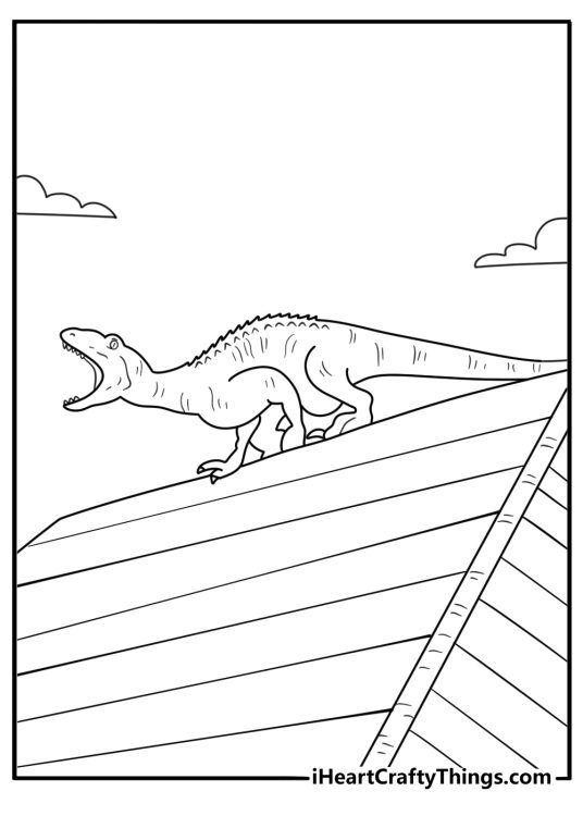 Indoraptor Jurassic World coloring pages scene with the hybrid dinosaur on a rooftop