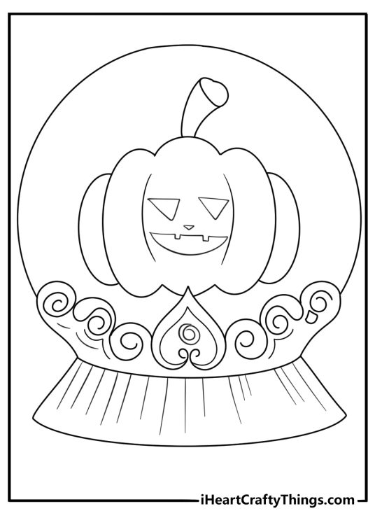 Jack O Lantern in crystal ball coloring page with fortune teller table