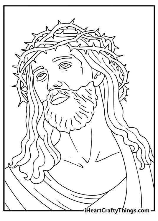 Jesus coloring page for adults with Jesus and a crown of thorns