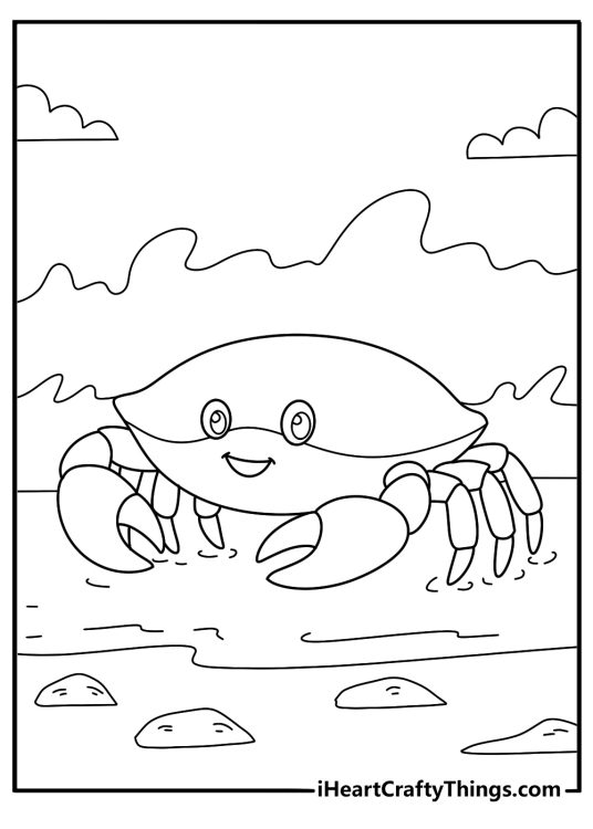 Kawaii baby crab in tidal pool cute coloring printable