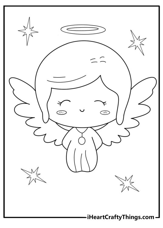 Kawaii chibi angel cute coloring page to download