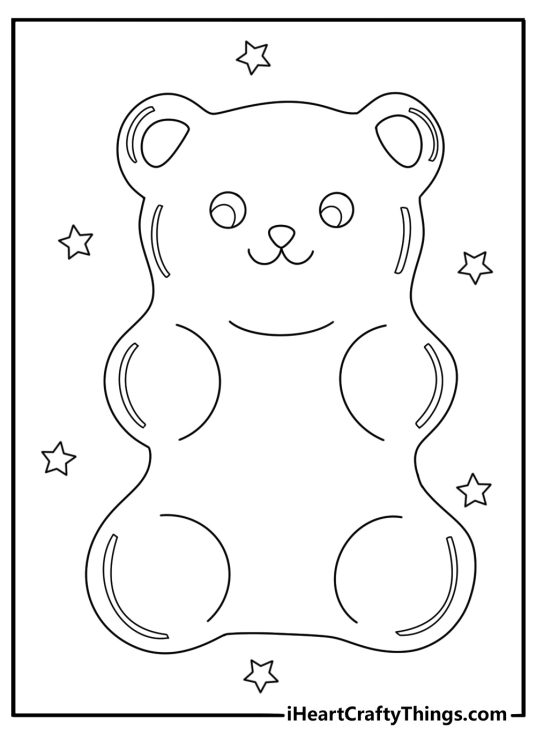 Kawaii gummy bear candy coloring page for kids