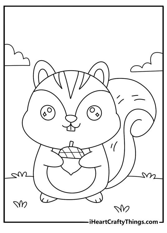 Kawaii squirrel printable with round cheeks and a giant fluffy tail