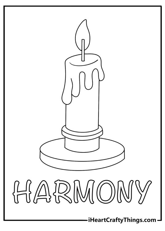 Kids can color a candle glowing beside the word Harmony