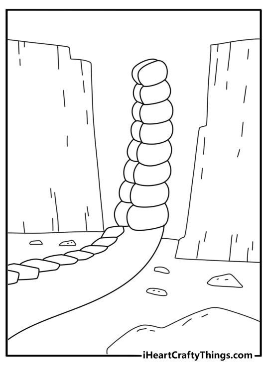 Kids can color a rattlesnake tail beside dry canyon rocks