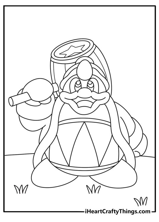 King Dedede carries his giant hammer in this Kirby coloring sheet