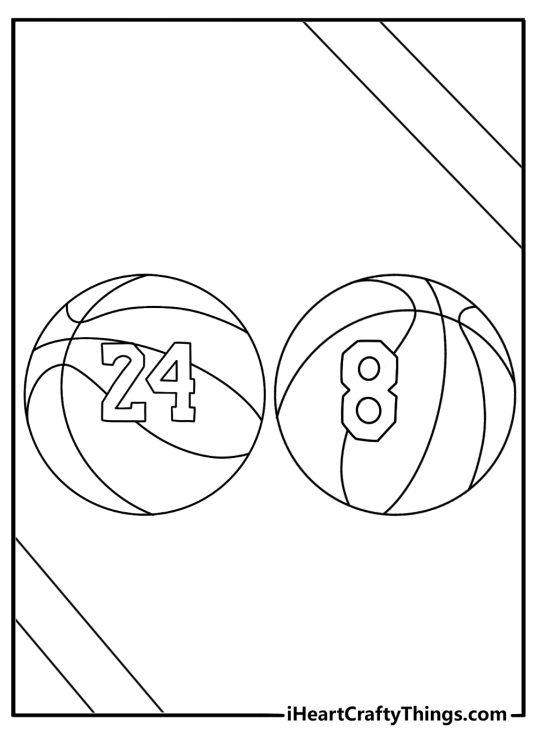 Kobe Bryant coloring page featuring numbers 8 and 24 with a basketball