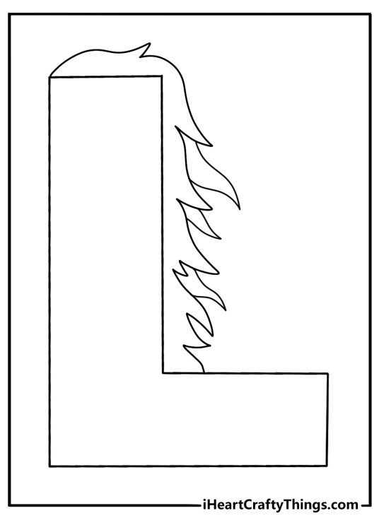 L is for lion coloring page with a mane around a bold letter