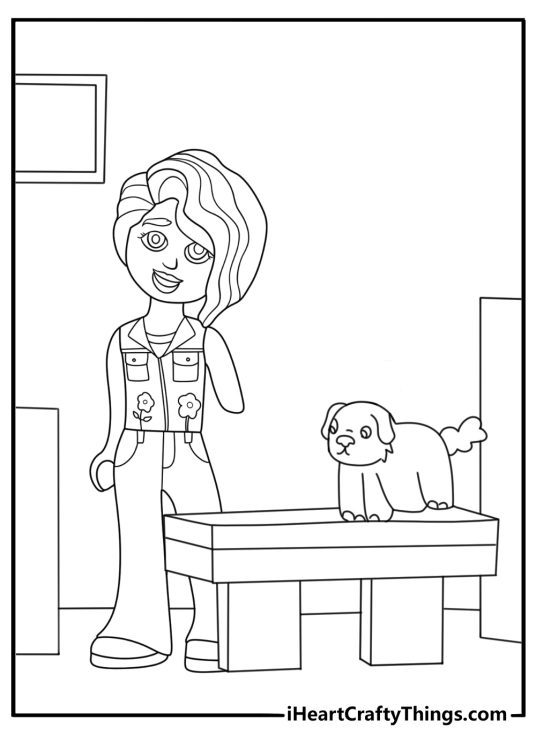 LEGO Friend Autumn vet clinic dog rescue care simple coloring page