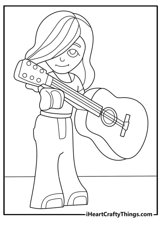 LEGO Friend Paisley guitar songwriting park cute kawaii coloring page pdf