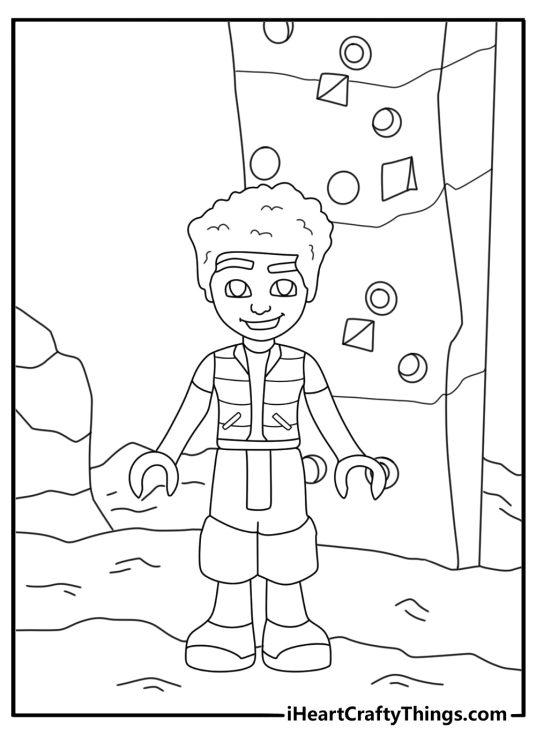 LEGO Friend Zac indoor rock climbing wall sports coloring page free pdf