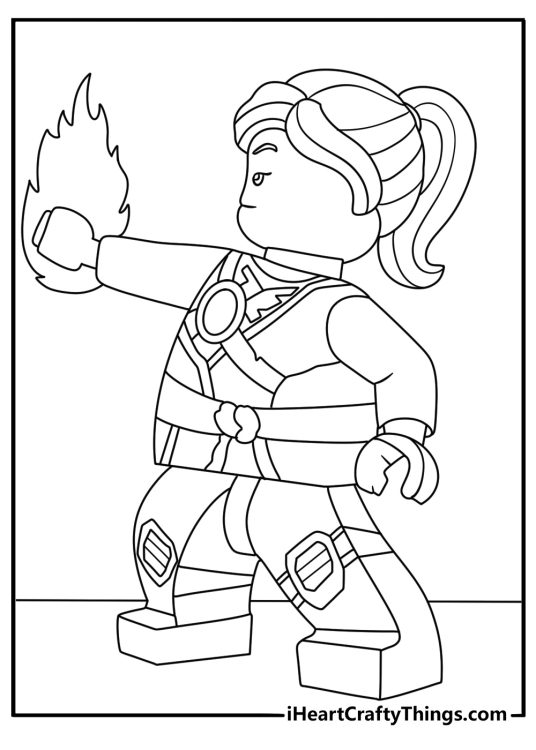 LEGO Ninjago coloring pages scene featuring Skylor using amber powers