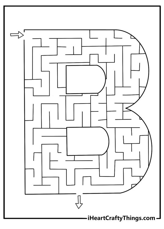 Letter B maze coloring page with path inside the letter