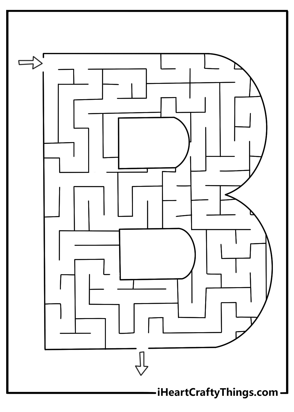 Letter B maze coloring page with path inside the letter