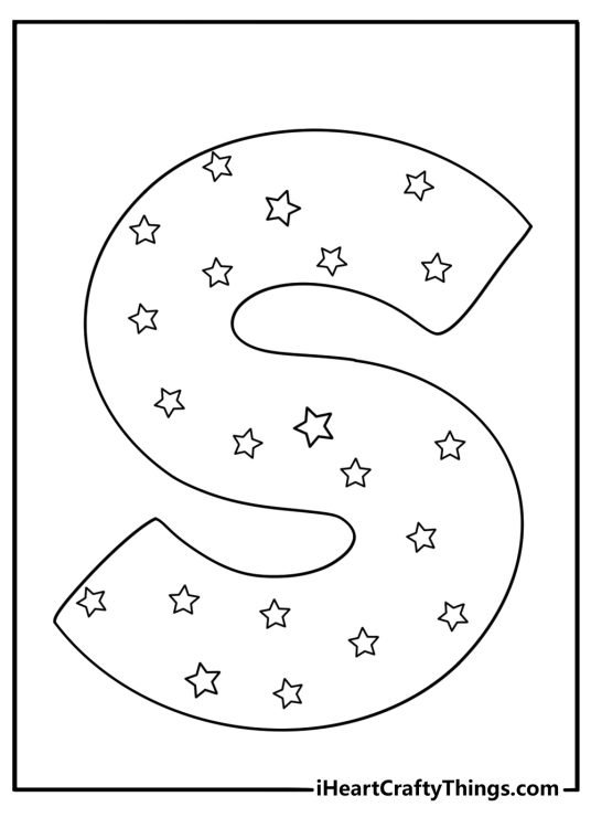 Letter S coloring page filled with small stars pattern