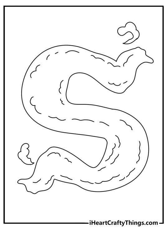 Letter S formed by swirling smoke fantasy coloring sheet