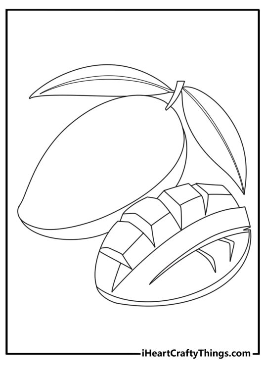 Mango sliced open with pit clean fruit coloring sheet
