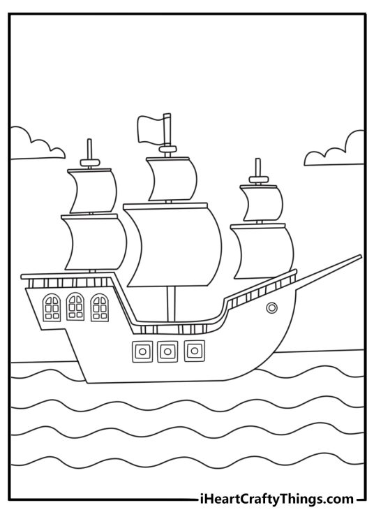 Mayflower ship coloring page with simple sails and wooden hull