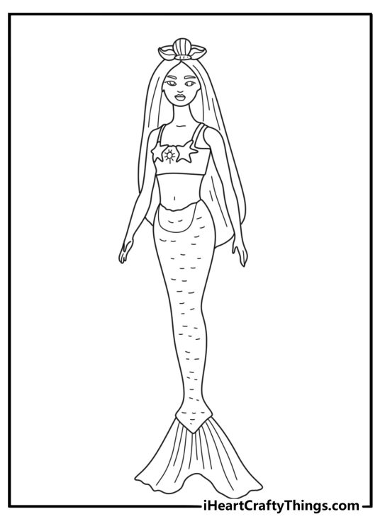 Mermaid doll with seashell crown fantasy coloring printable