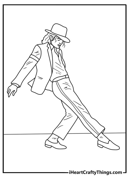 Michael Jackson coloring page free with the performer in a black fedora and white socks
