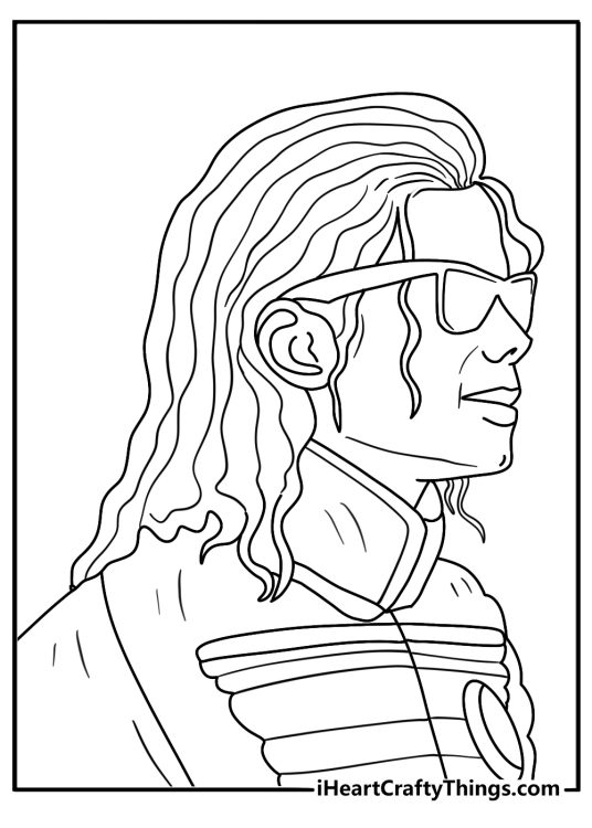Michael Jackson coloring page pdf with a side profile portrait and curly hair