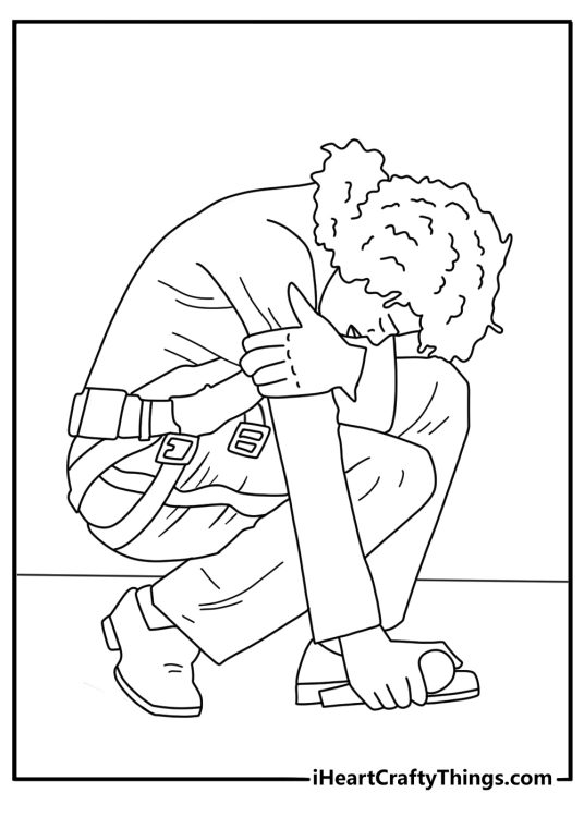 Michael Jackson coloring page with the artist kneeling during a live concert