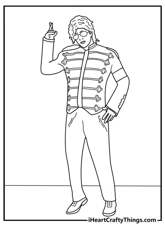 Michael Jackson coloring pages printable with the star in a military jacket and armband