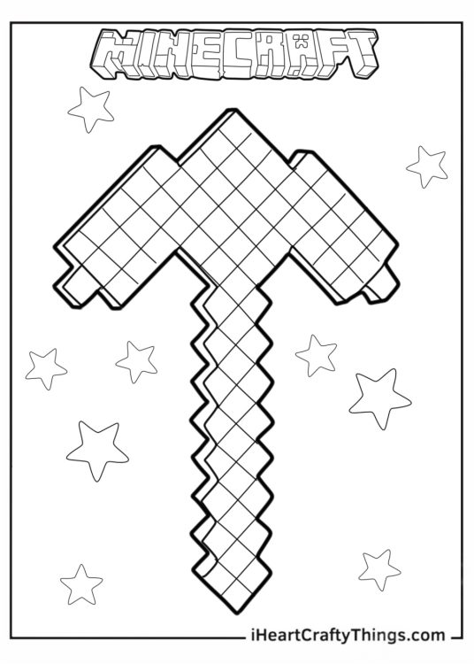 Minecraft Pickaxe Coloring Page For Kids
