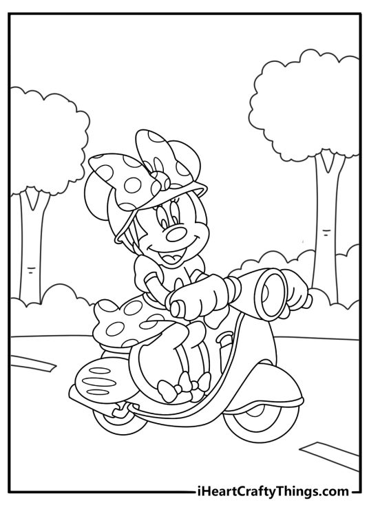 Minnie Mouse Bow Toons coloring sheet with scooter ride